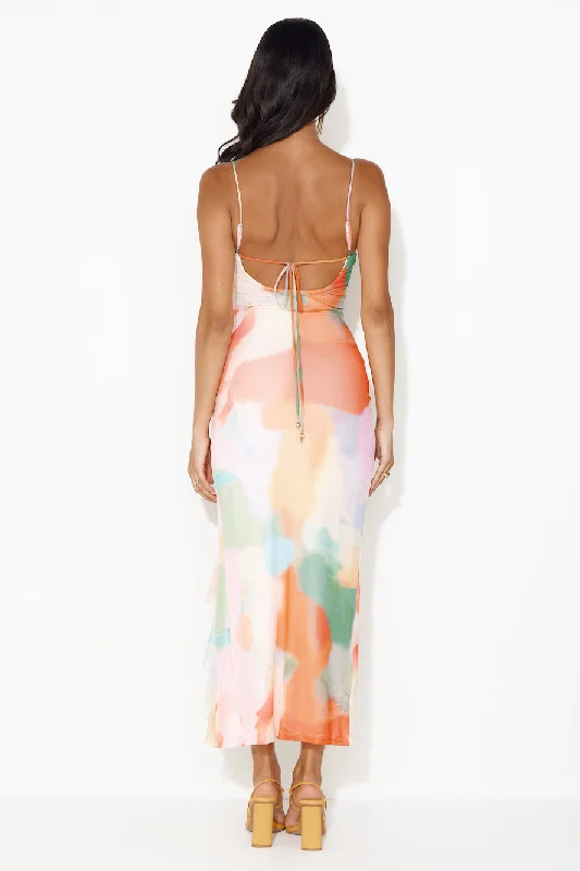 Fire Signs Frill Mesh Maxi Dress Multi