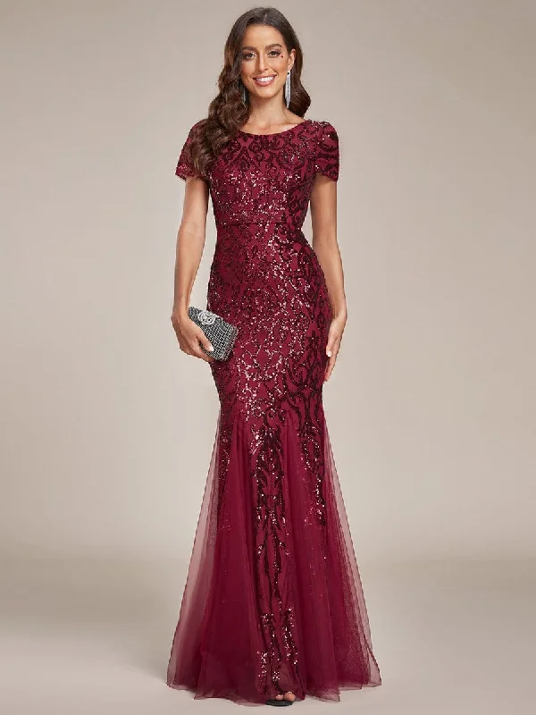 Luxurious Sequin Bodycon Round Neckline Mermaid Evening Dress