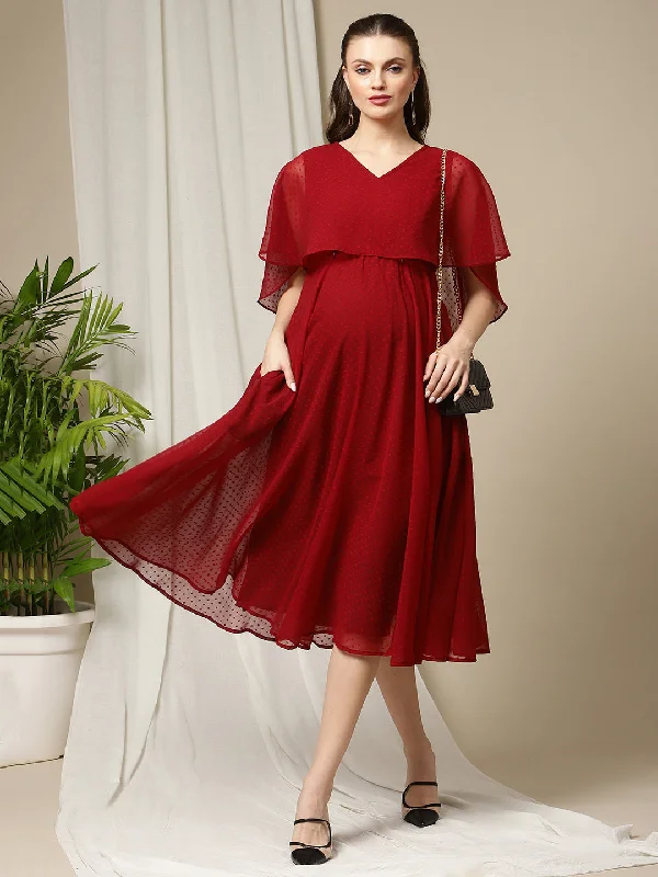 Red Cape Maternity Dress