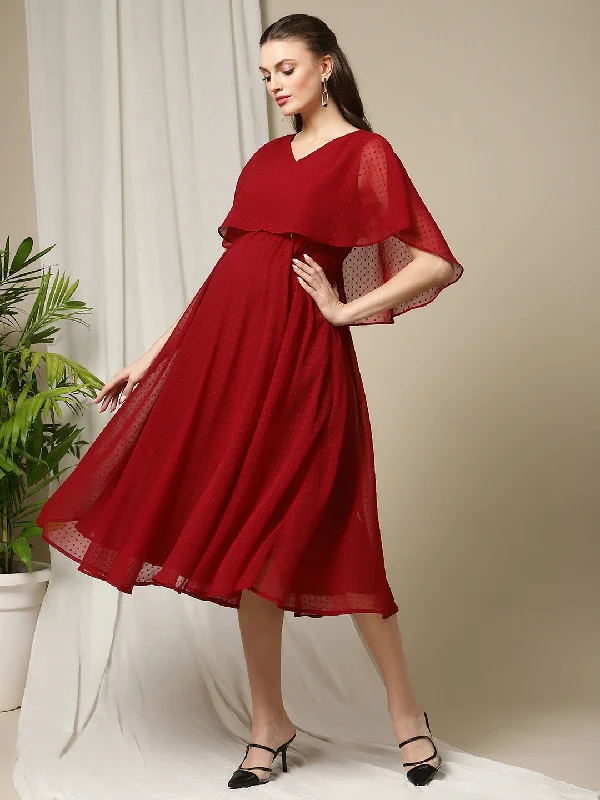 Red Cape Maternity Dress