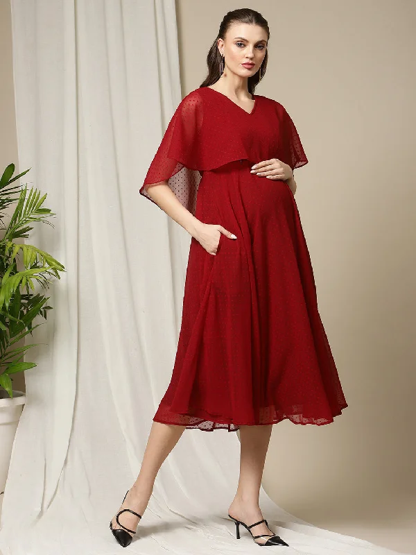 Red Cape Maternity Dress