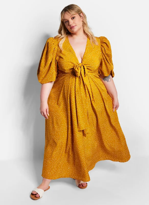 Her Arrival Plunge Puff Sleeve Maxi A Line Dress