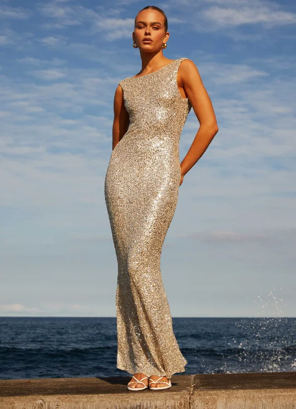 Starry Night Sequin Maxi Dress - Ivory