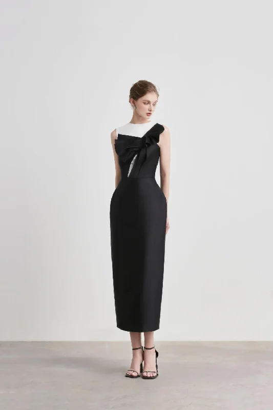 Caviar Pegged Sleeveless Taffeta Midi Dress