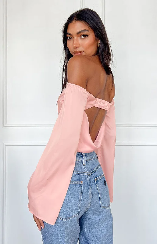 Darcie Pink Satin Long Sleeve Top