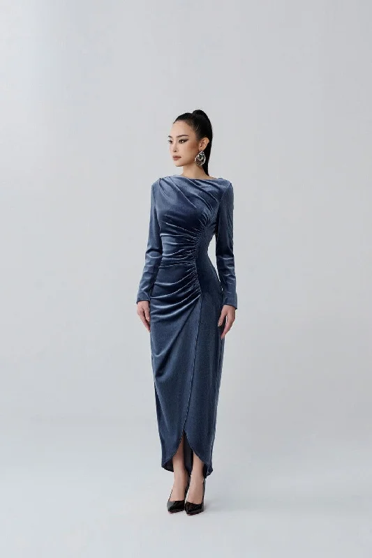 Keely Sheath Long Sleeved Velvet Midi Dress