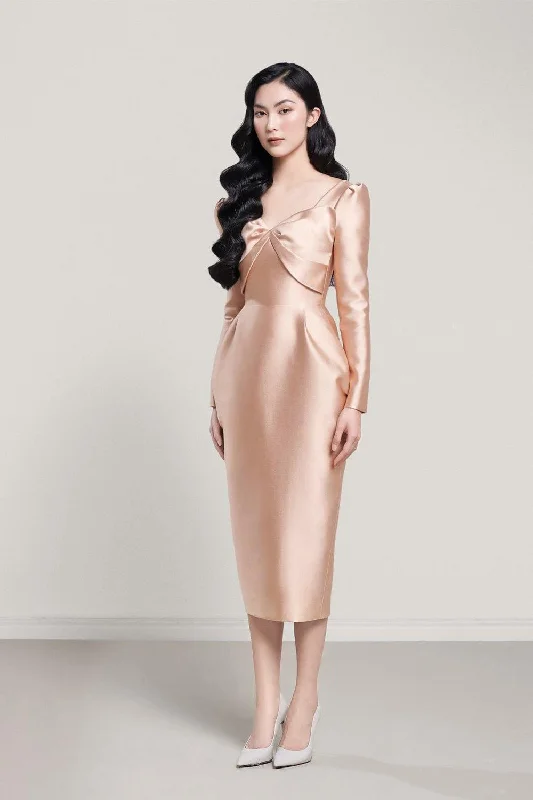 La Verne Pegged Long Sleeved Taffeta Midi Dress