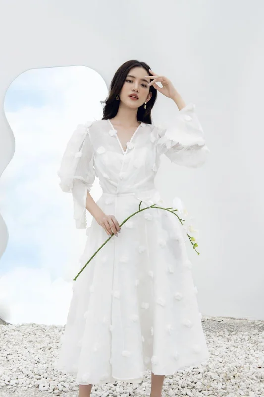 Lawren A-line V-Neck Linen Cotton Midi Dress