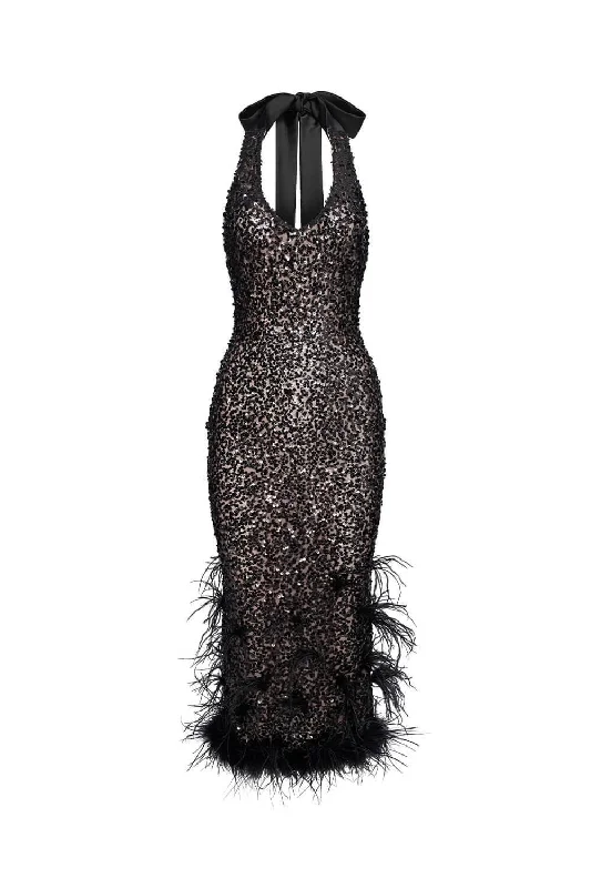 Livia Bodycon Feather Spandex Midi Dress