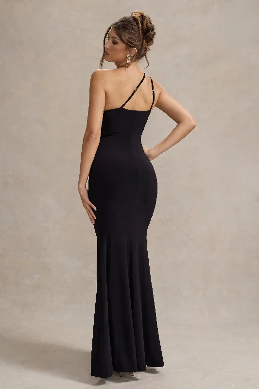 Neroli | Black Strapless Asymmetric Twisted Maxi Dress