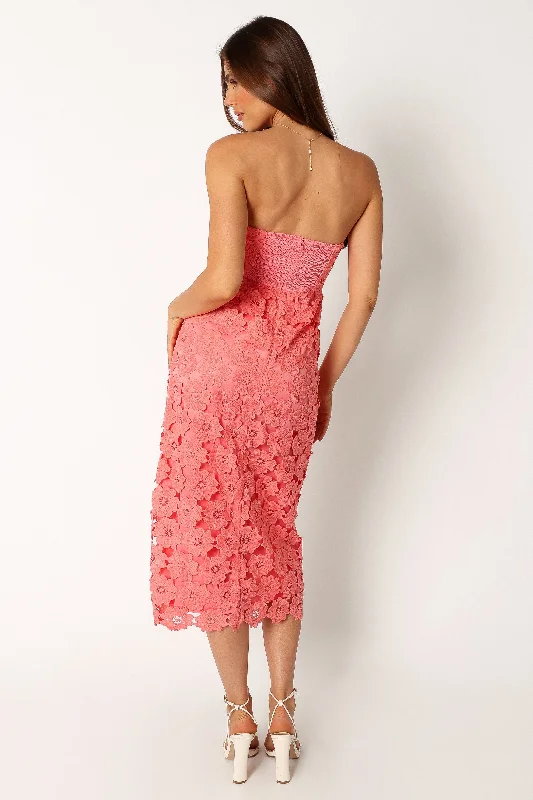 Tyler Strapless Midi Dress - Watermelon