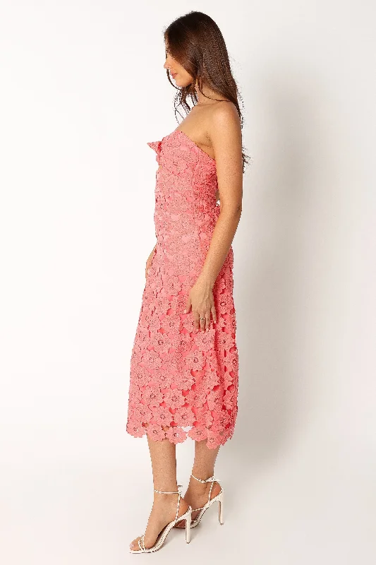 Tyler Strapless Midi Dress - Watermelon