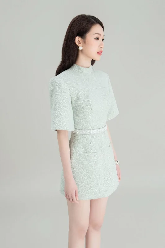 Utreat Straight High Neck Tweed Mini Dress