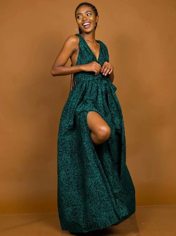 African Yuva Nyateko Infinity African Print Dress - Green