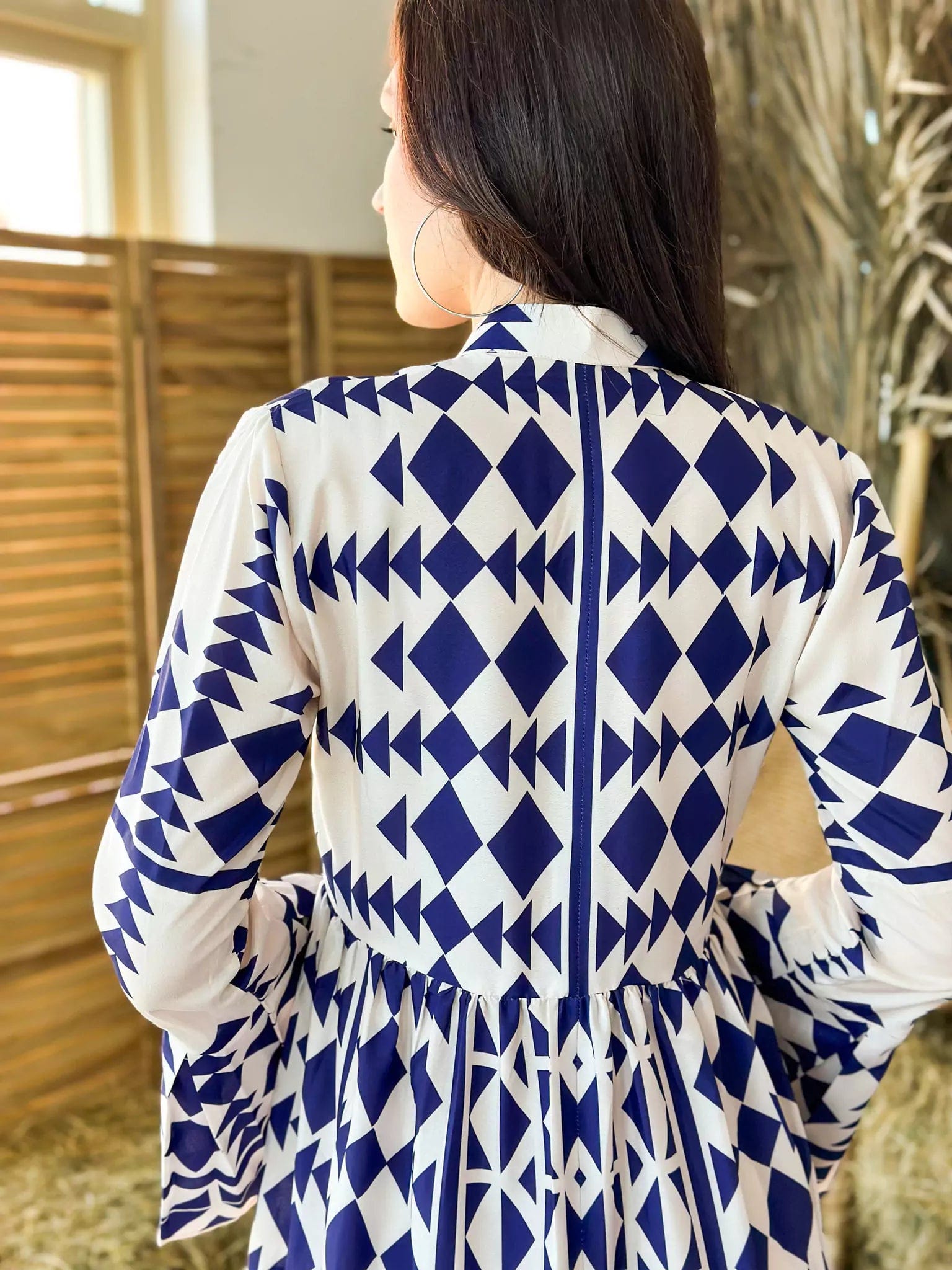 Blue Merry Geometric Dress - Blue and White