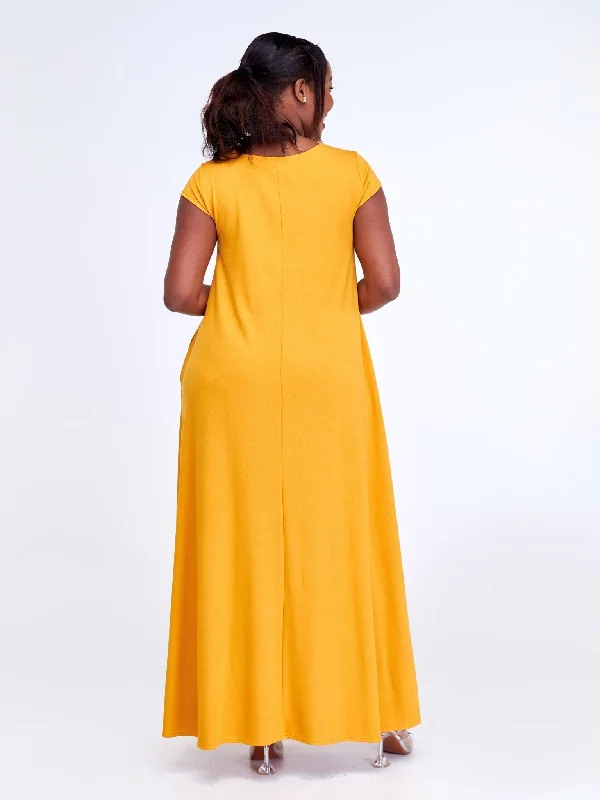 Vivo Leila Cap Sleeve Tent Maxi Dresses - Mustard