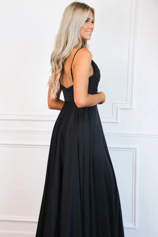 Ella Satin Slit Formal Dress: Black