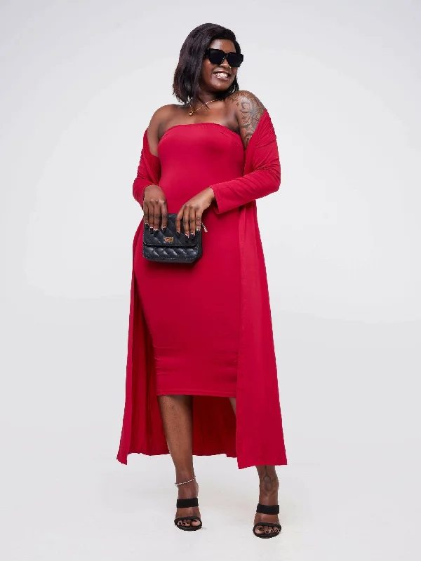 Belle Femme Wifey 2 Piece Maxi Set - Burgundy Red