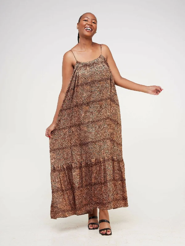 Fauza Design Safari Silk Maxi Dress - Brown