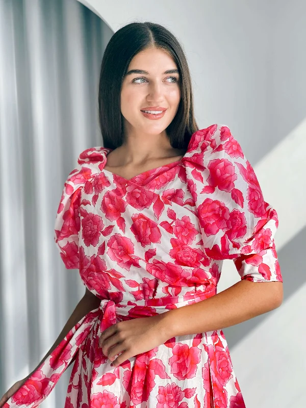 Flora - Long Pink Cotton Floral Dress