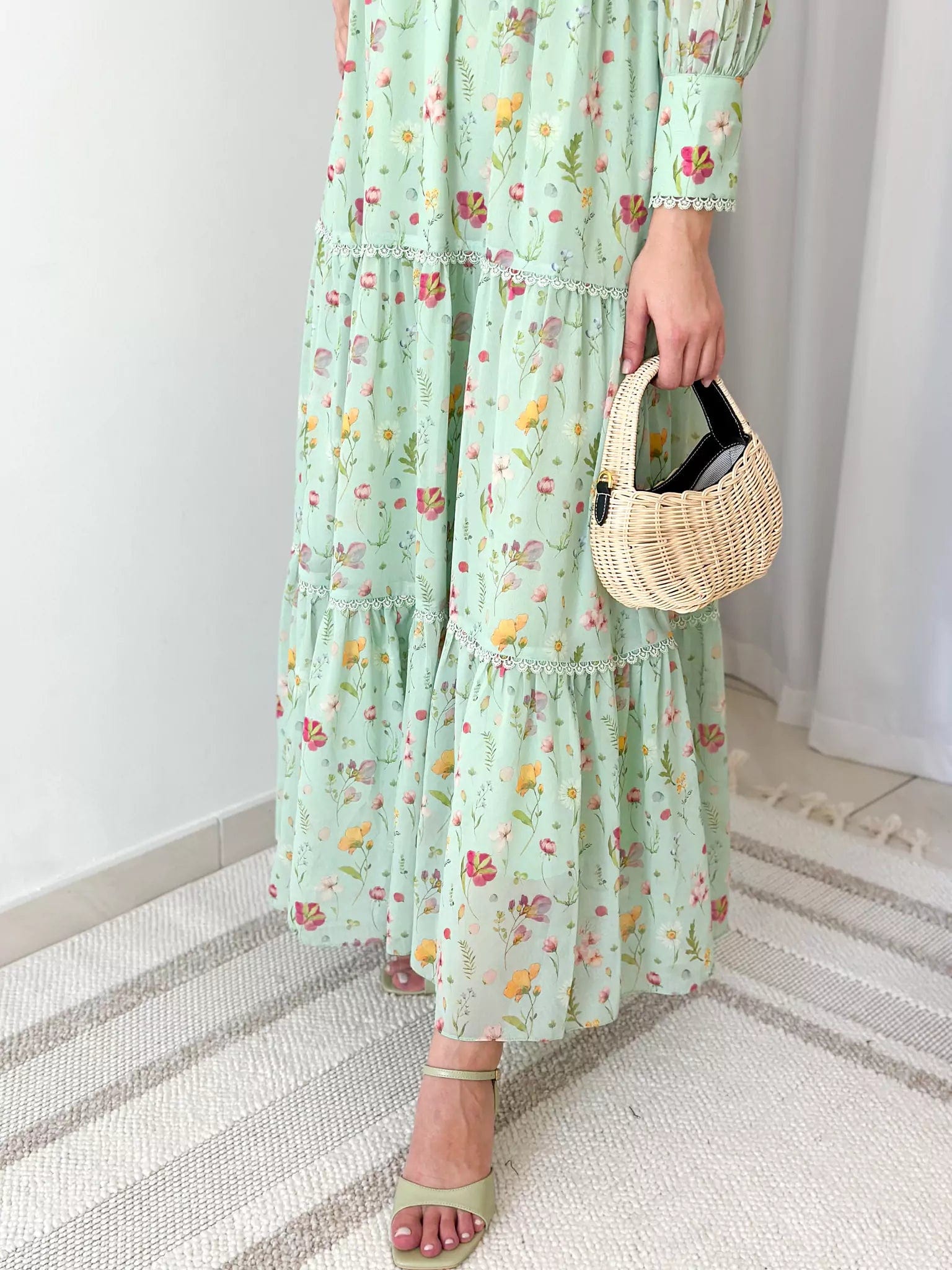 Hannah Lace Dress In Pastel Green Floral