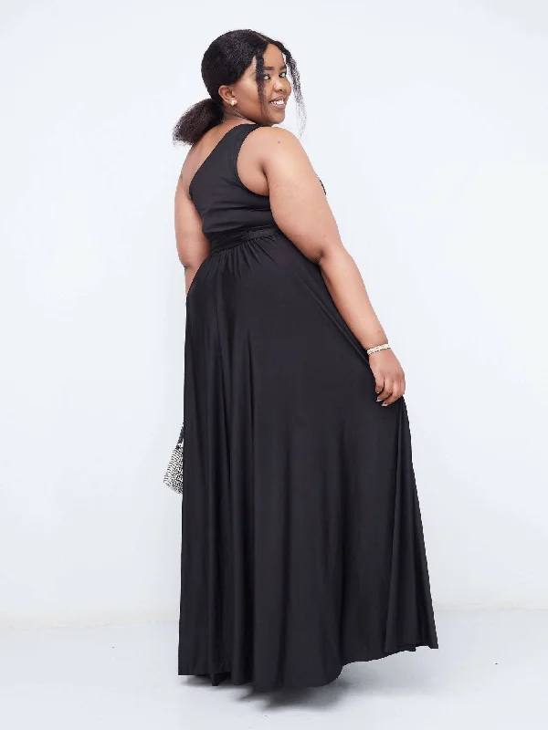 Jaidden Trendy One Shoulder Maxi Dress - Black