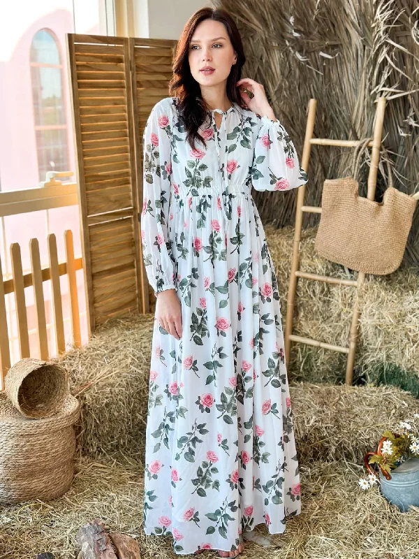 Pink Porcelain Floral Long Dress