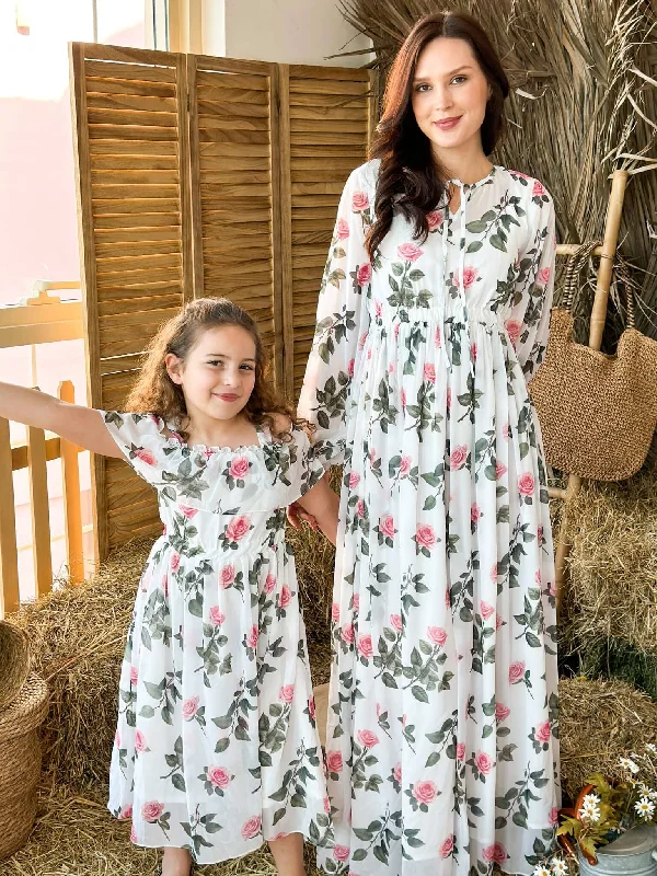 Pink Porcelain Floral Long Dress