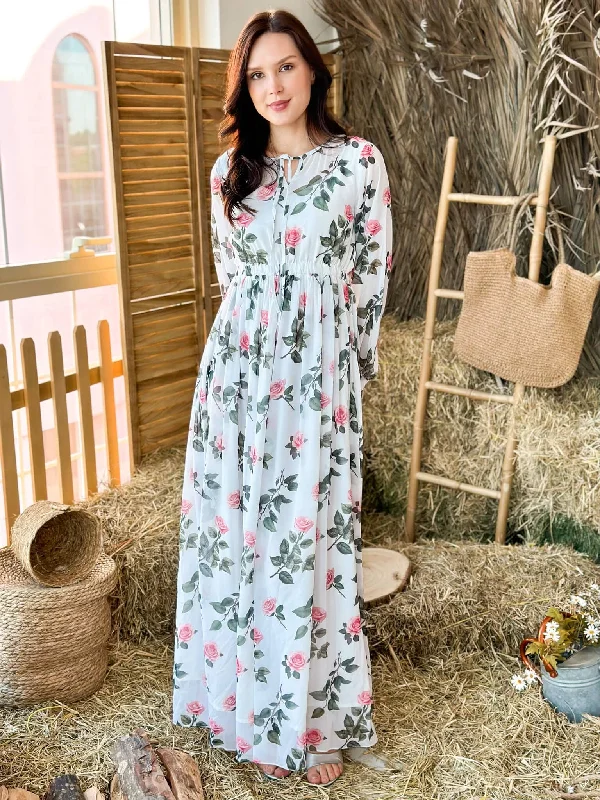 Pink Porcelain Floral Long Dress