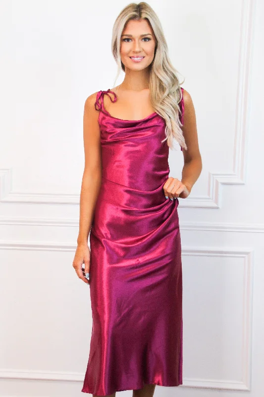 Racing Hearts Satin Midi Dress: Magenta