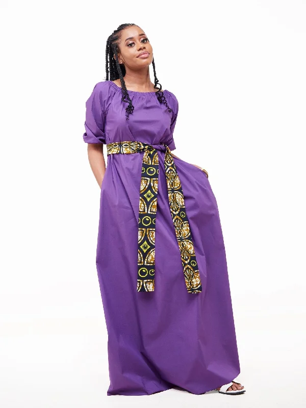 Safari Tawi 3/4 Sleeve Off Shoulder Maxi - Purple