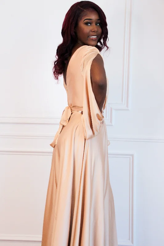 Scarlett Long Sleeve Slit Formal Dress: Champagne