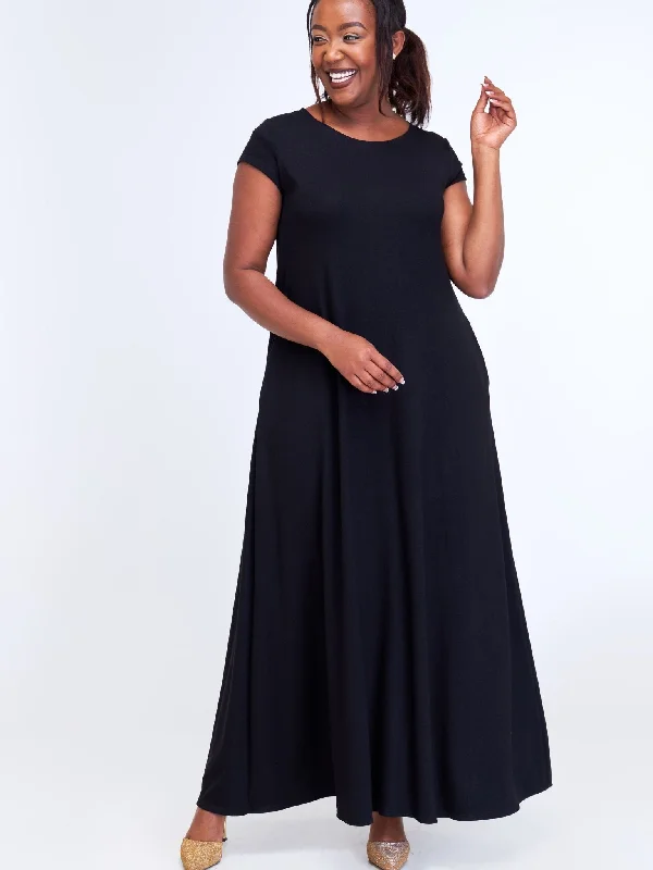 Vivo Leila Cap Sleeve Tent Maxi Dresses - Black