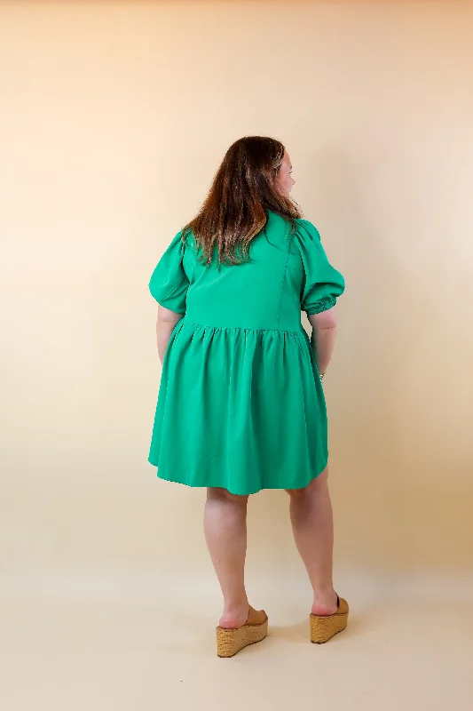 Adventures Ahead Button Up Babydoll Dress in Green