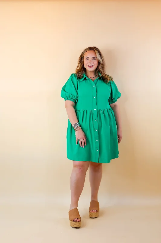 Adventures Ahead Button Up Babydoll Dress in Green