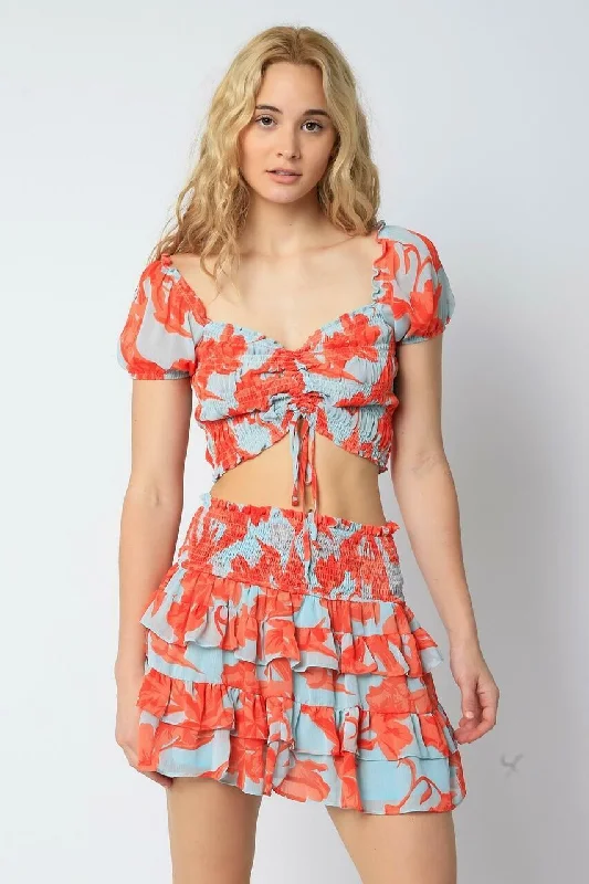 Daybreak Aqua Sky Floral Two-Piece Dress Set