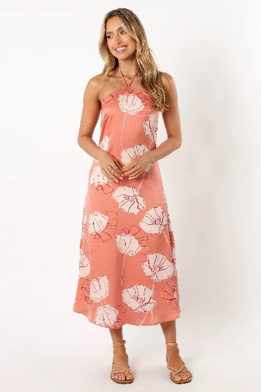 Deana Halterneck Midi Dress - Rose Floral