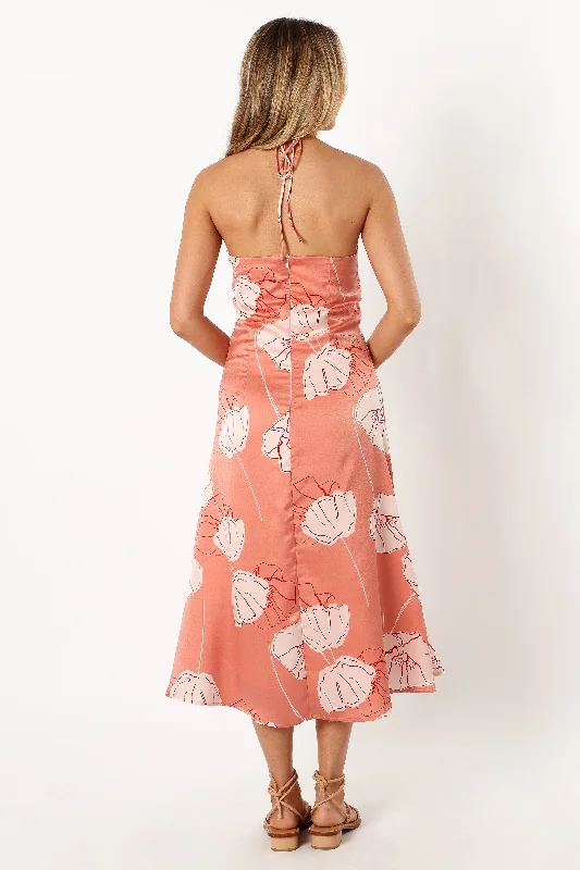 Deana Halterneck Midi Dress - Rose Floral