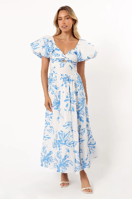 Dominique Midi Dress - Blue Floral Print