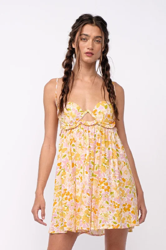 Drew Peach Floral Babydoll Cami Mini Dress