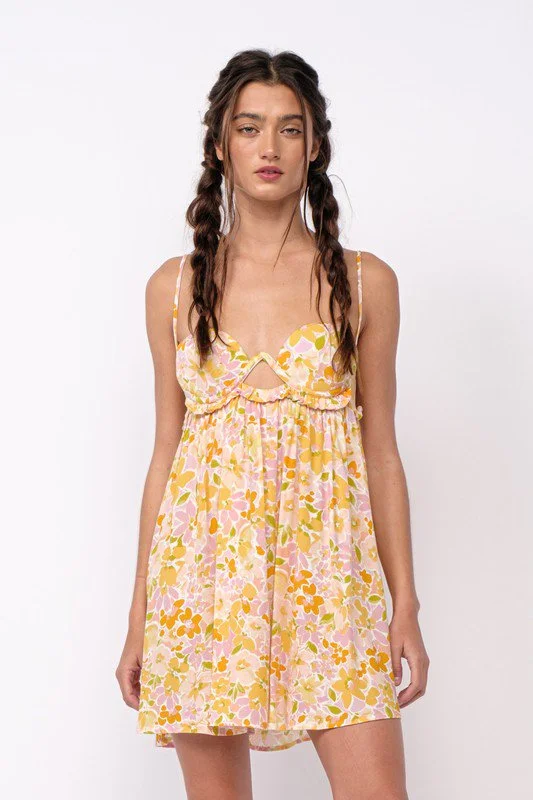 Drew Peach Floral Babydoll Cami Mini Dress