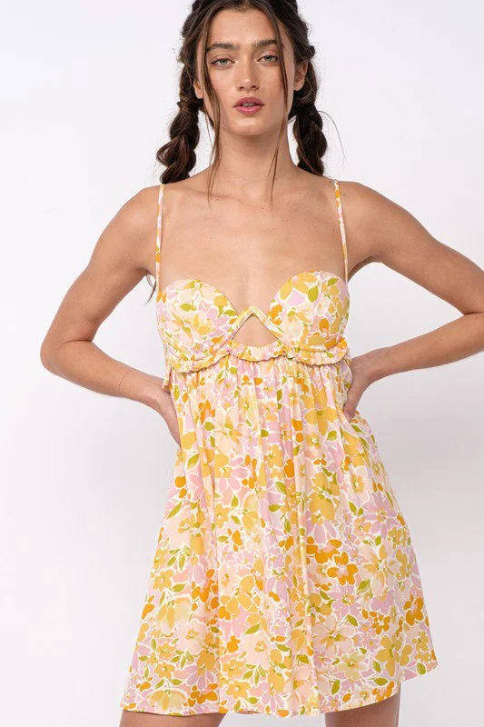 Drew Peach Floral Babydoll Cami Mini Dress