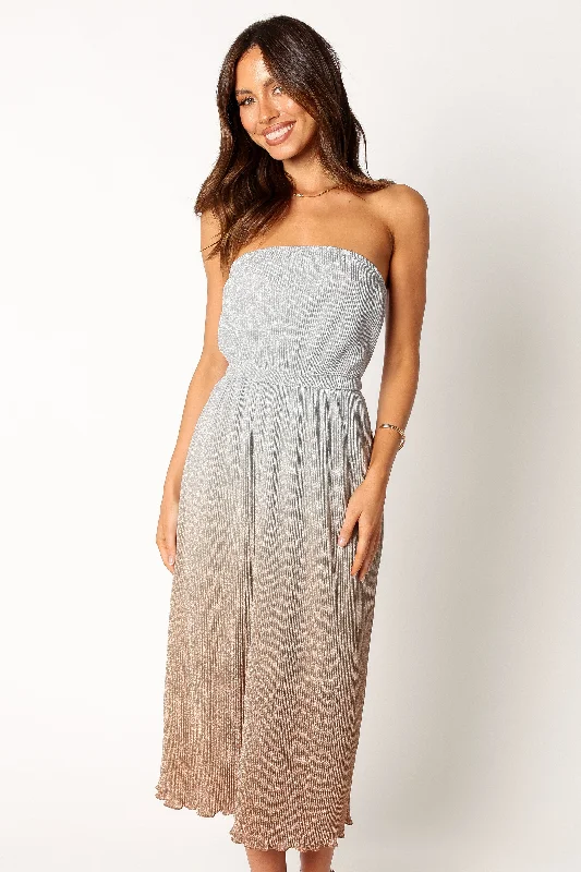 Drew Strapless Midi Dress - Silver Gold