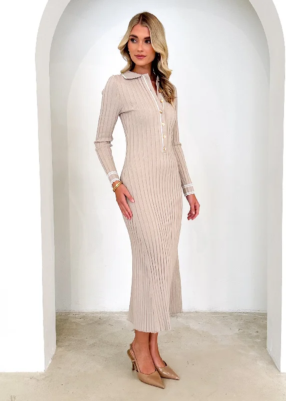 Everiel Knit Midi Dress - Beige