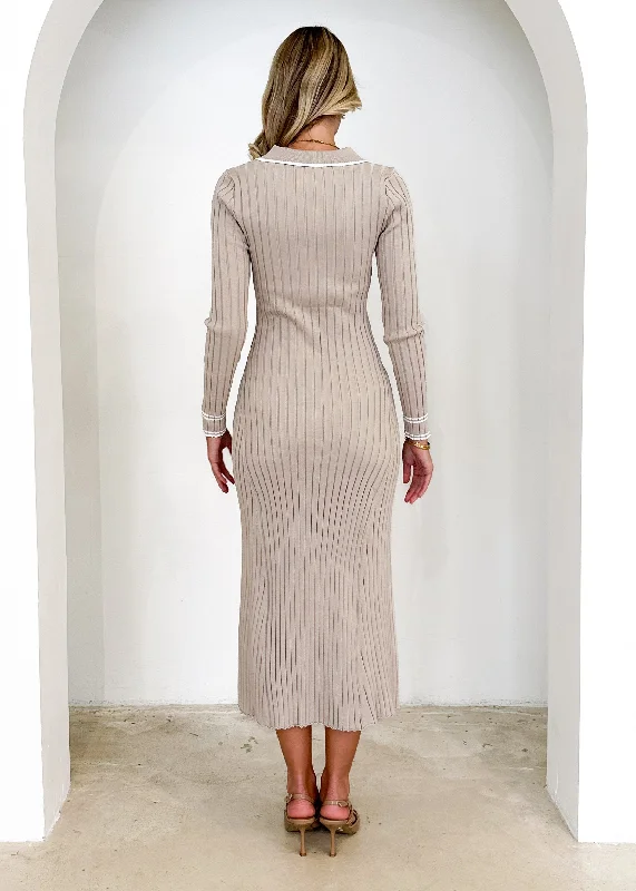 Everiel Knit Midi Dress - Beige