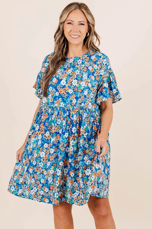 Fire Flower Babydoll Dress, Blue