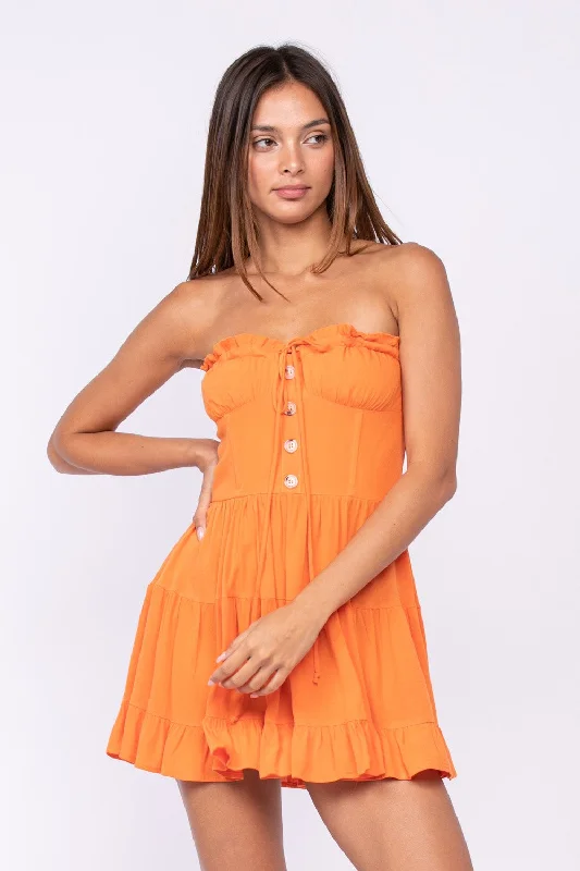 Garden Charm Orange Strapless Dress