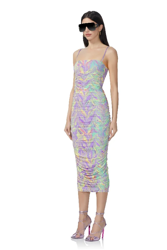 Hazel Midi Dress - Neon Citrus Swirl