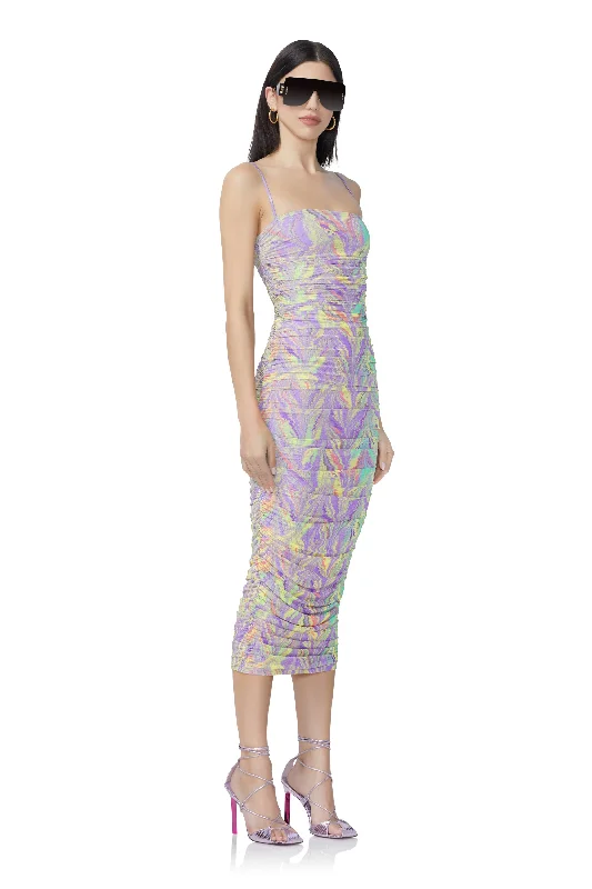 Hazel Midi Dress - Neon Citrus Swirl