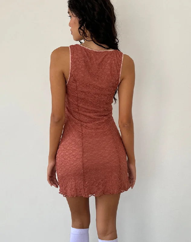 Itzy Lace Mini Dress in Withered Rose